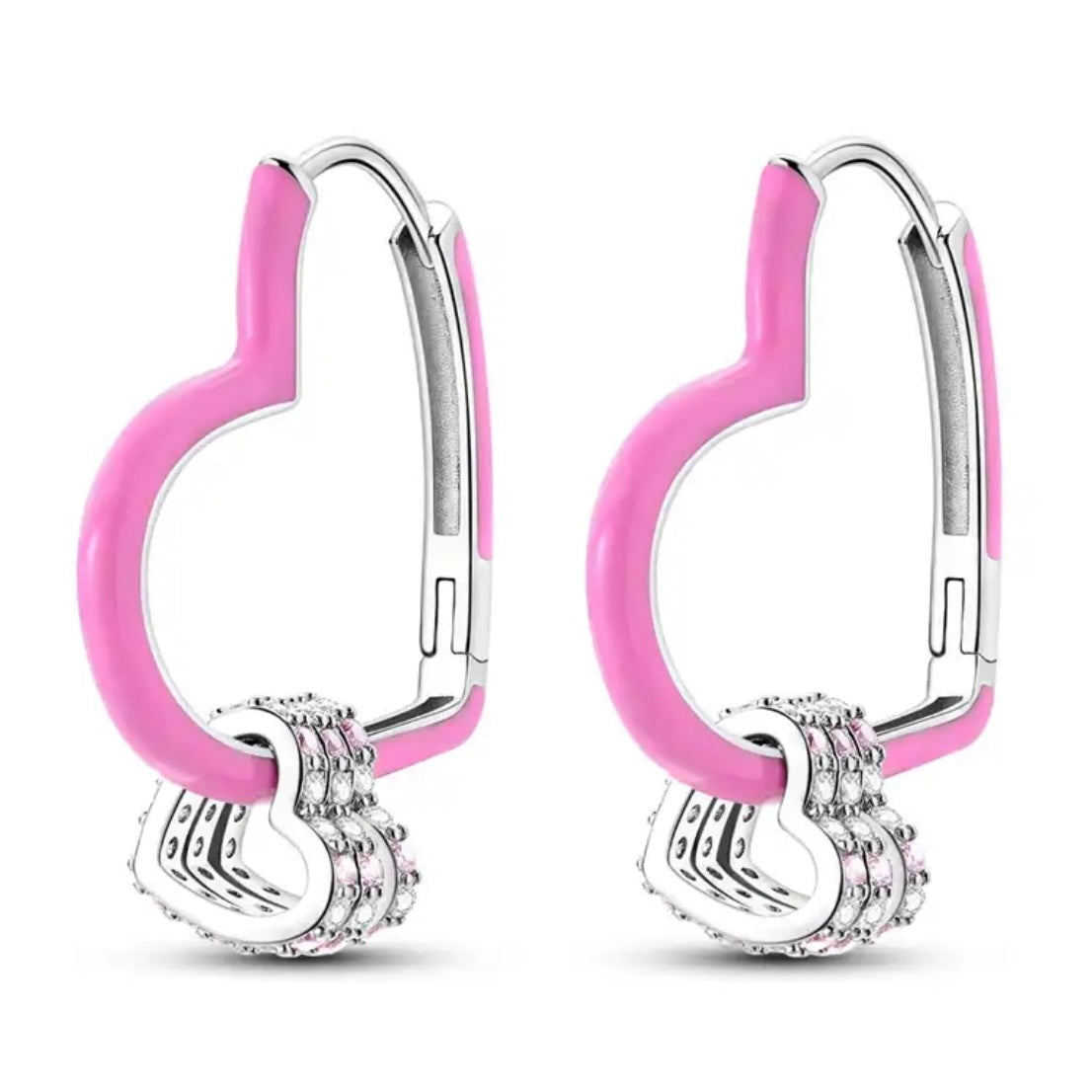 925 Sterling Silver Earrings with Pink Enamel and Crystal Accents