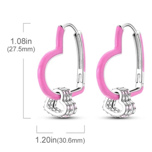 925 Sterling Silver Earrings with Pink Enamel and Crystal Accents