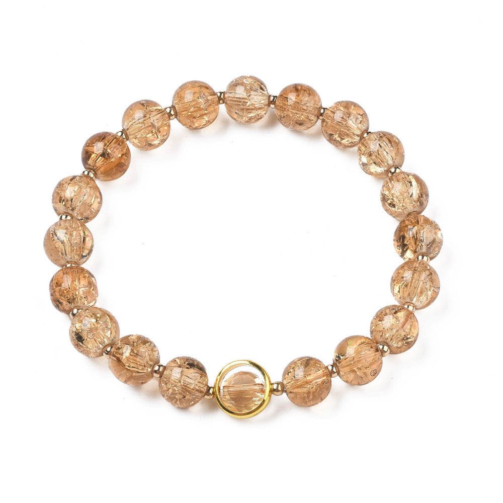 Round Glass Beaded Bracelets With Gold Plated Brass Ring