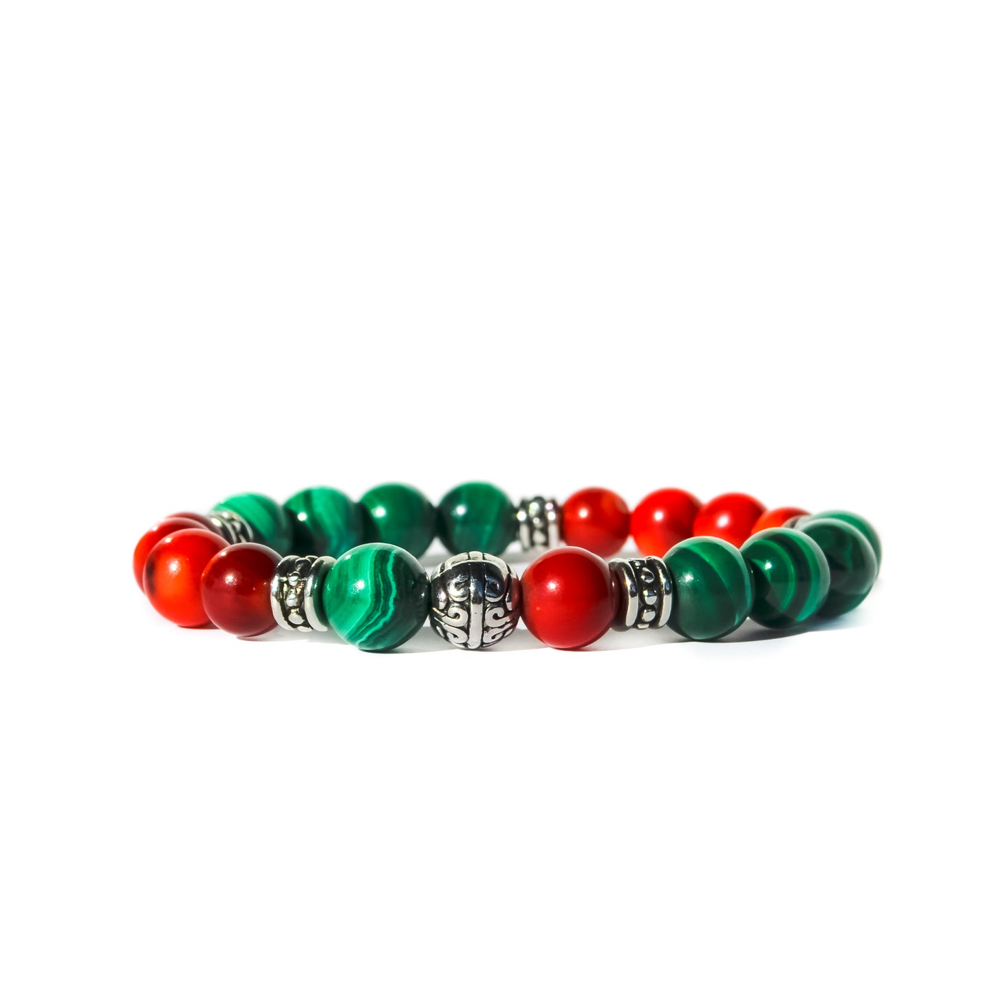 Coral & Malachite Christmas Bracelet
