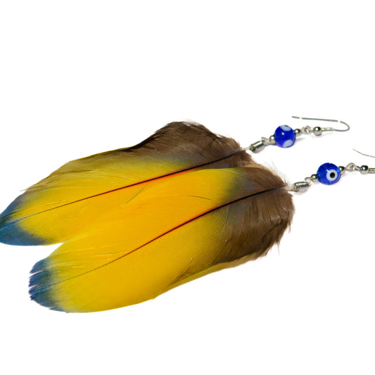 Scarlet Macaw Feather Earrings Yellow