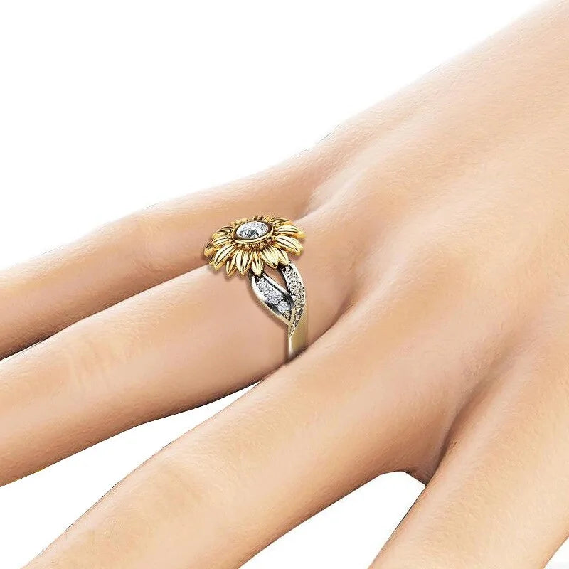 Elegant Sunflower Crystal Ring